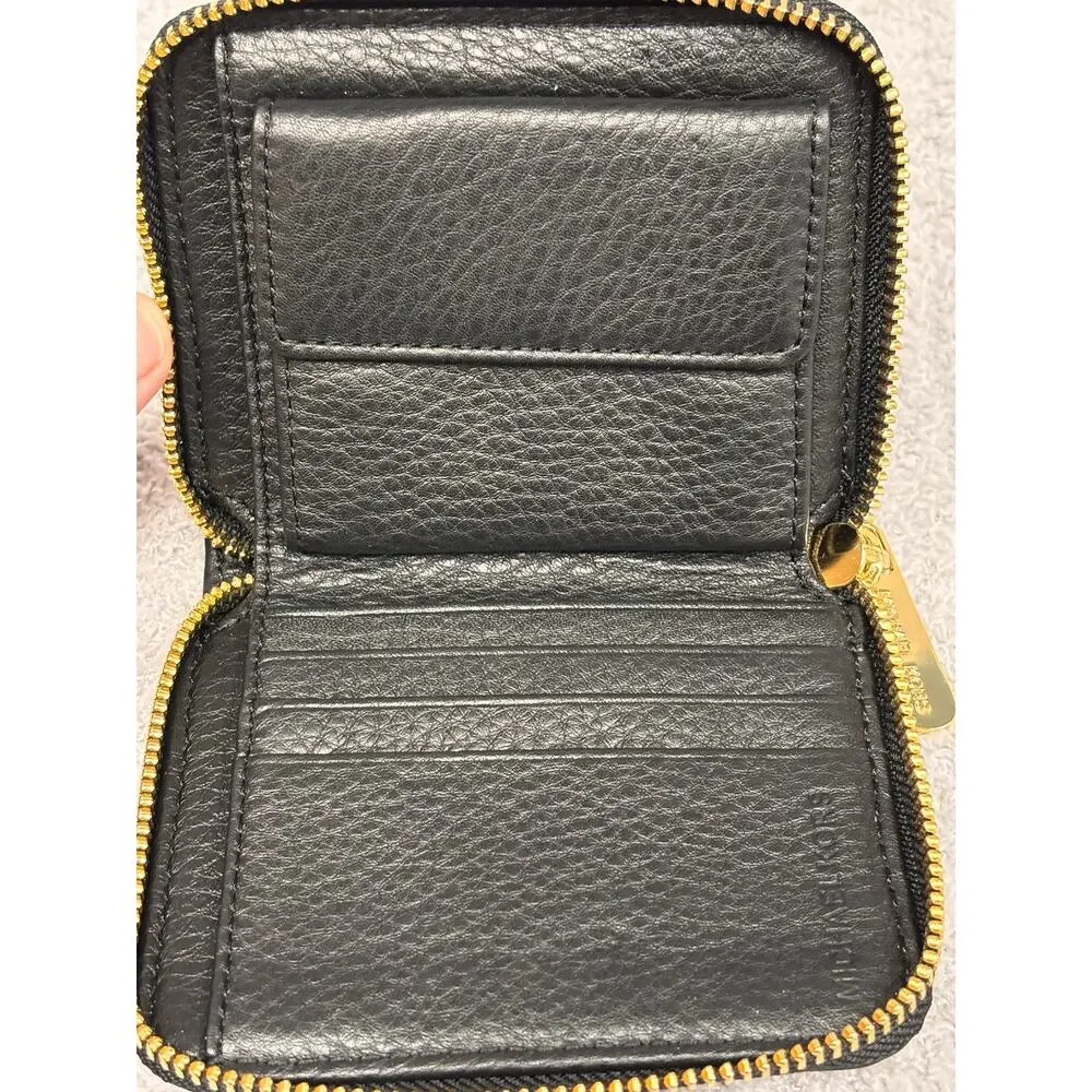 Michael Kors Black Leather 3/4 Zip Small Wallet #80289